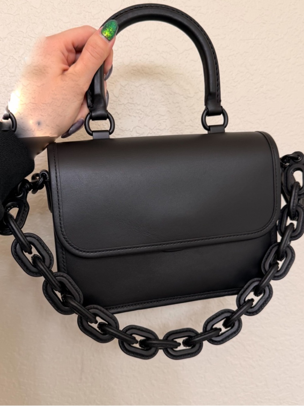 Coach Matte Black Rouge Top-Handle  with Chain-Link Strap and crossbody strap